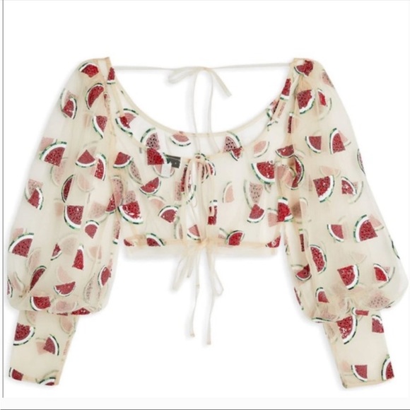 Topshop Watermelon Balloon Sleeve Top - Picture 3 of 4